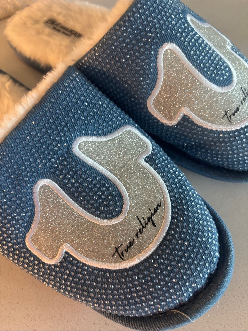 True Religion Blue Sparkle Plush-Lined Kids Slip-Ons